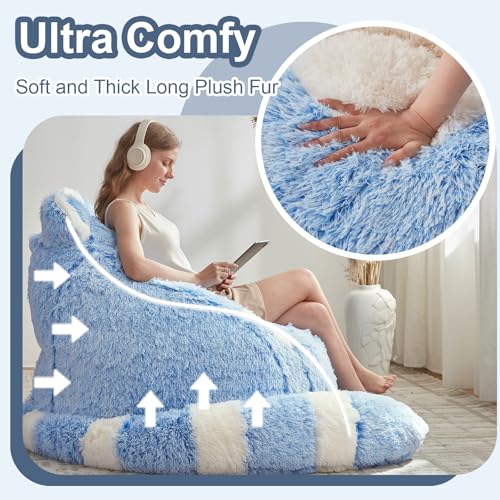 EBENCHICO Giant Bean Bag Chair for Adults Teens, Raccoon Shaped Faux Fur Bean Bag Sofa with Filler, Plush Beanbag Couch with Tail Pillow for Gaming, Reading, Bedroom, Dorm — view 6
