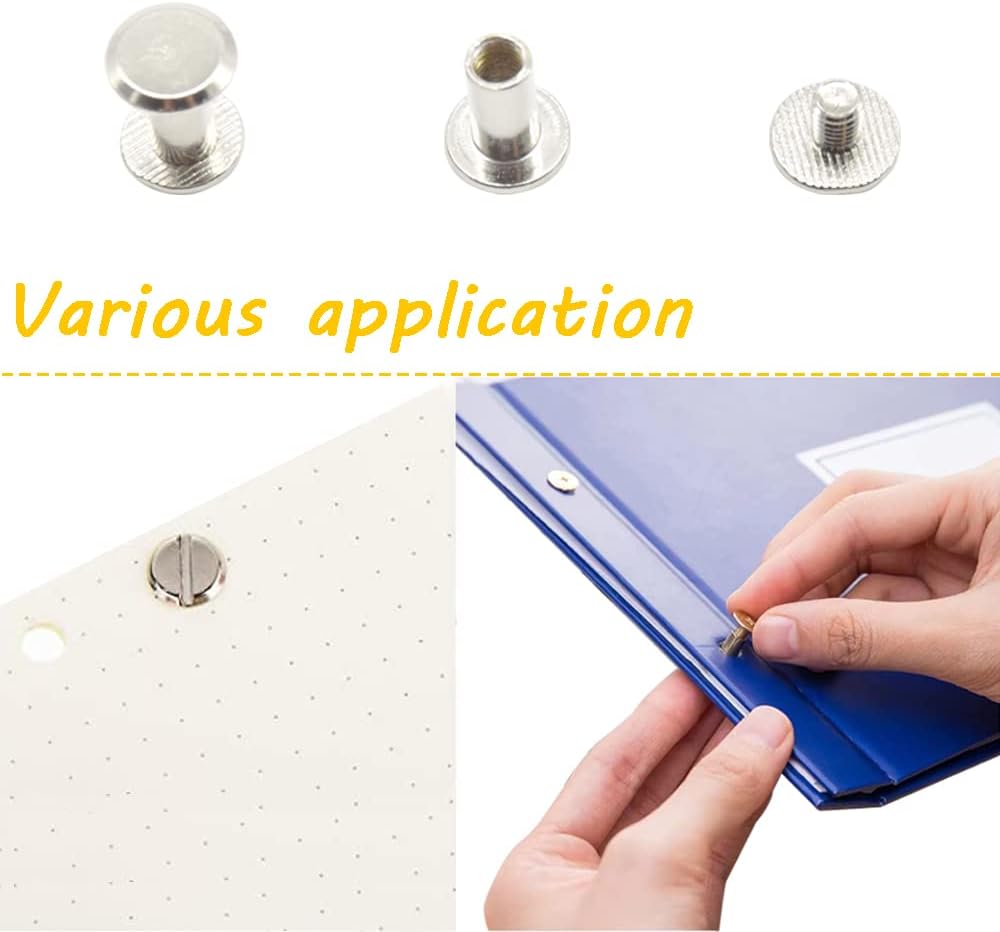 100PCS(50Set) Silvery Chicago Screws Assorted Kit M5 x 10mm Nail Rivet Chicago Button for DIY Leather Decoration Bookbinding Round Flat Head Stud Screw (M5 x 10mm)