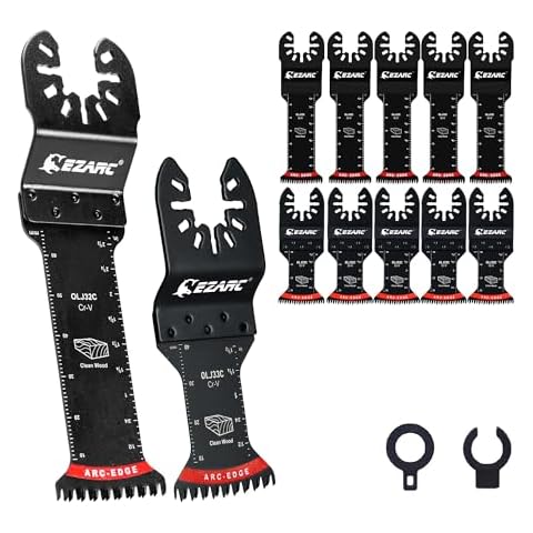EZARC Japanese Tooth Oscillating Saw Blades, 10 PCS Extra-Long Arc Edge Oscillating Multitool Blades Clean Cut for Wood and Plastic, Universal Quick Release Multi Tool Blades Kits Cover