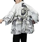 batas japonesas manga larga, sin botones, parte delantera abierta, diseño de impresión, aspecto elegante, ajuste holgado.