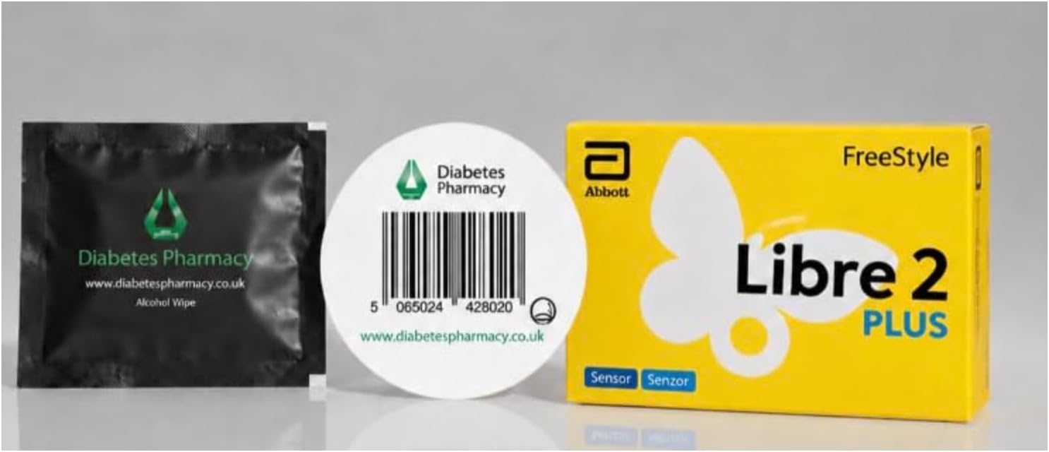 Abbott Freestyle Libre 2 Plus Sensor for diabetes monitoring CGM for UK, Arrowedge alcohol wipe and water proof CGM Patches to be used with LibreLink app, Libre reader ONLY
