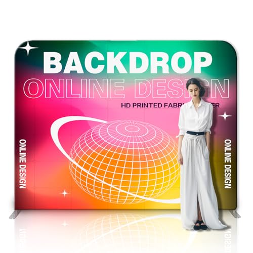 Custom Tension Fabric Banner with Stand Trade Show Backdrop Display, HD Printing Customize Online, Large Portable Trade Show Booth Banner for Business Pop Up Display Only Banner 7.5x7.5 FT