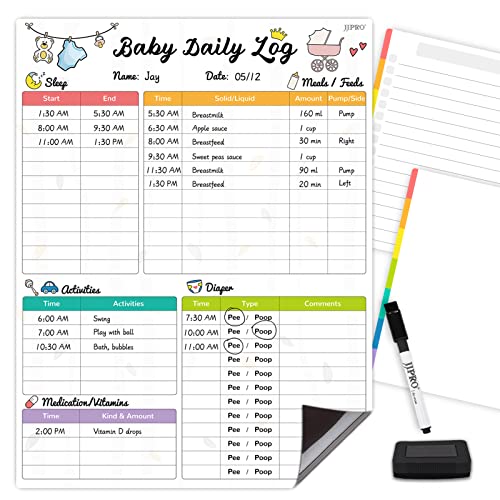 Image of Newborn Baby or Toddler Log Tracker Whiteboard - Reusable Daily Planner Chart to Log Feeding Food, Sleep&Naps, Diaper Change and Daily Activities - for New Parents,Nanny, Babysitter