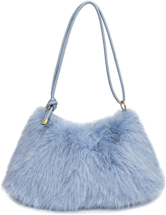 Ulisty Women Small Faux Fox Fur Hobo Bag Furry Underarm Bag Plush Shoulder Bag Fashion Purse Handbag