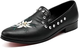Sapatos formais masculinos oxford de cano baixo estampados oxfords formais com decoração sem cadarço para festa couro genuíno (Color : Preto, Size : G-39)