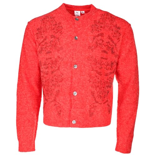 PUMA Mens Aries Knitted Button Down Cardigan Athletic Outerwear Casual - Red