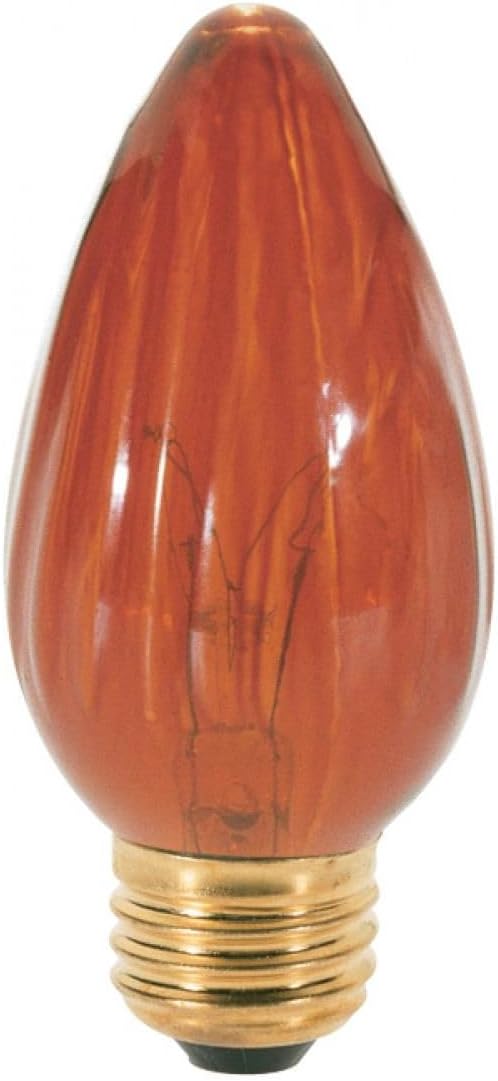 S3370 Amber Decorative Light Bulb; 120V; Medium Base; 40W; F15 Shape; E26; 4.5" MOL; 1.88" MOD; for use in Chandeliers, Wall Sconces, Post Lights, Candle Sticks, and Decorative Fixtures