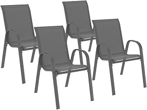 IDMarket LYMA Set of 4 Metal and Textilene Stackable Garden Chairs Grey