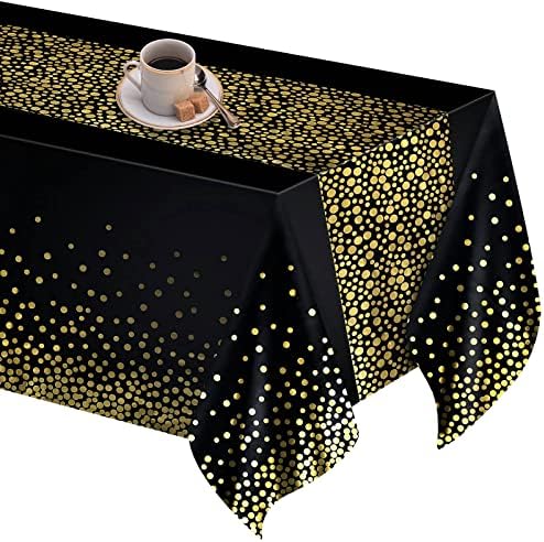 Dololoo 2 Pack Birthday Party Tablecloth 54x108 inch (137x274cm) Party Supplies, Rectangular Black Table Cover for Birthday Party Decorations