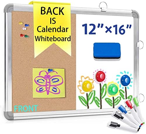 3-in-1 Combination Magnetic Calendar Whiteboard & Corkboard Combo,Ncozwo 12" x 16" Hanging Whiteboard with 5 Markers and 1 Magnetic Dry Eraser,Portable Board for Drawing & Planning