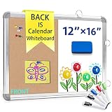3-in-1 Combination Magnetic Calendar Whiteboard & Corkboard Combo,Ncozwo 12" x 16" Hanging Whiteboar
