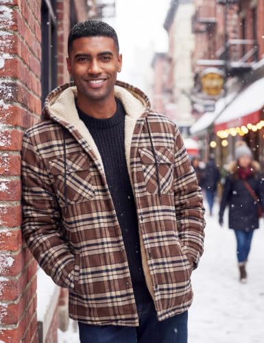 Image of MAGNIVIT Men's Flannel Jacket Plaid Fleece Button Hoodie Jackets Shirt | pure cutton,5 pocket,adjustable drawstring hood,casual,work,outdoor