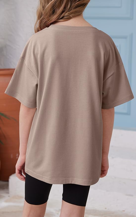 Image of ZDC Girls Short Sleeve T Shirts Kids Summer Oversized Tops Trendy Crewneck Basic Tees 5-14 Years
