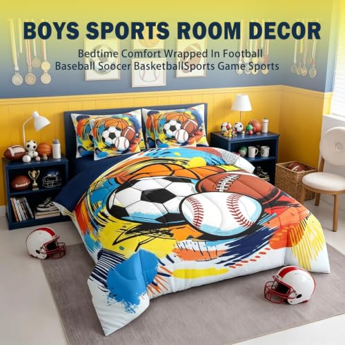 Image of Feelyou Boys Sports Comforter Set Full Size 7 Piece for Kids
