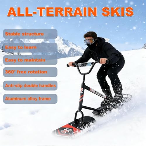 Monopattino da neve All-Terrain con sterzo a 360 gradi e doppie pale per avventure invernali, supporta fino a 150 kg