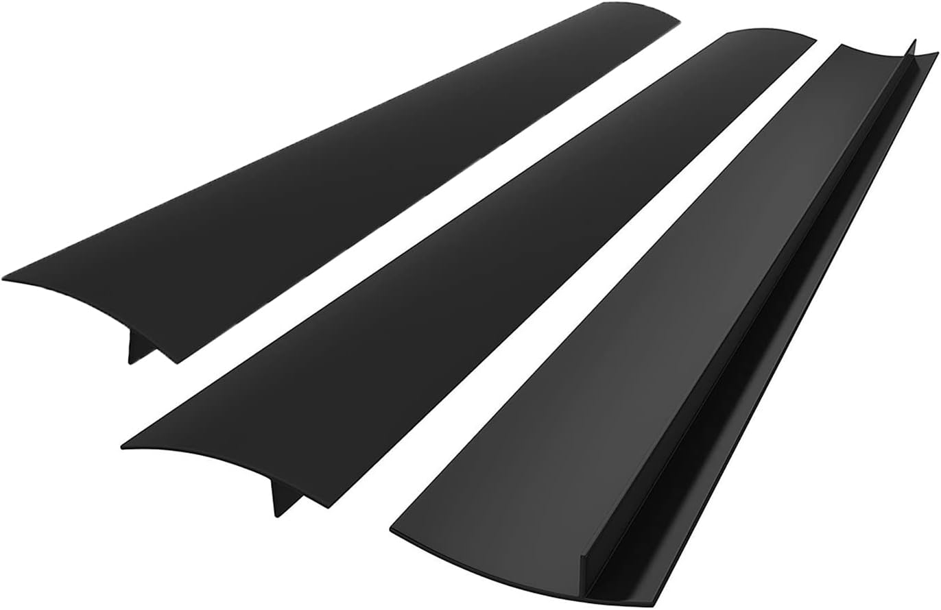 3 PACK Silicone Kitchen Stove Counter Gap Cover Long & Wide Gap Filler Seals Spills Between Counters, Stovetops, Washing Machines, Oven, Washer, Dryer - Heat-Resistant and Easy Clean (53CM Black)