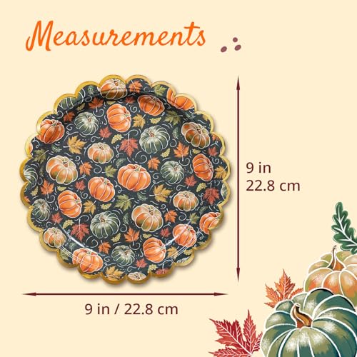 Image of Confettiville Thanksgiving Paper Plates, 50-Count Disposable Thanksgiving Dinner Plates, Scalloped, Party Supplies, Pumpkins, Green