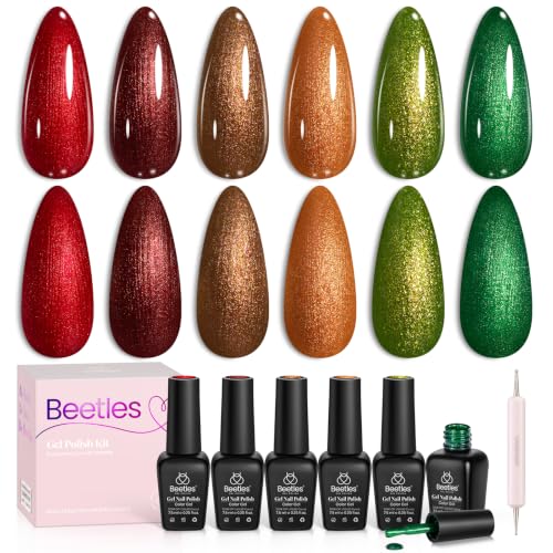Image of Beetles Fall Gel Nail Polish Set, Red Brown Green Shimmer Gel Polish