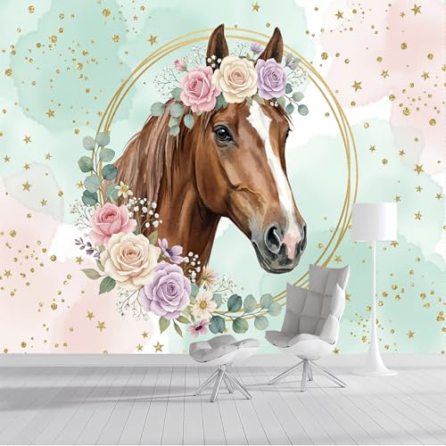 Murales de pared para sala papel pintado de seda caballo de flores rosa de 200x140 2