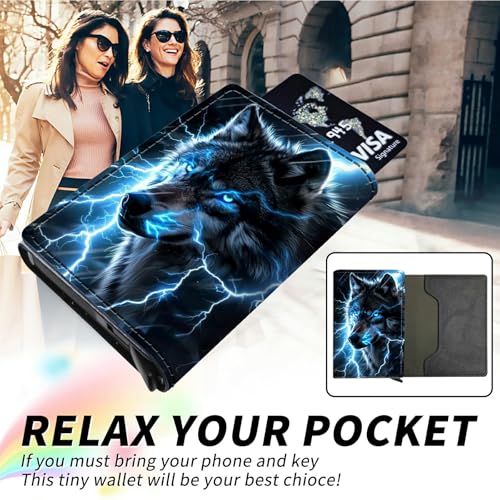 Blue Wolf Minimalist Wallet for Men, Womens Pop Up Automatic Wallet Slim Leather Wallet with Money Clip RFID Blocking Credit Card holder Business Gift Money Wallet2