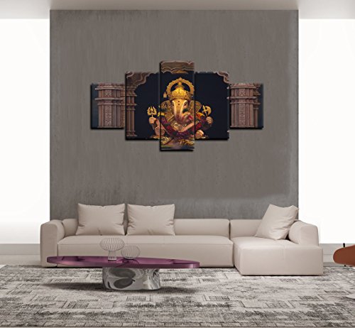 Amemny Hd Print 5 Pieces Hindu God Ganesha Elephant Canvas Painting Living Room Decor Canvas Painting Modern Home Decor Wall Art Picture Framed Ready To Hang #TOP5