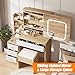 Garvee Vanity Desk with Sliding LED Mirror, Makeup Dressing Table with 4 Drawers, Storage Shelve, Power Outlet & Cushioned Stool, Adjustable 3 Lighting Modes, Modern Vanity Set for Bedroom, Natural
