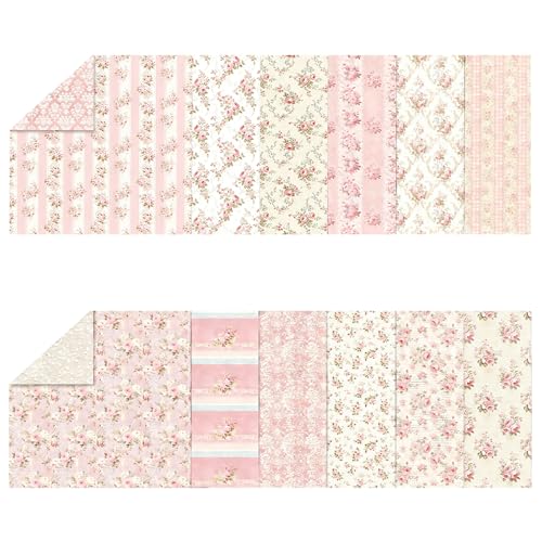 shuielai 24 Sheets 12×12 Retro Pink Floral Scrapbook Paper, Dual-Sided Decorative Craft Paper - for Photo Albums Junk Journals DIY Decor (Pink)