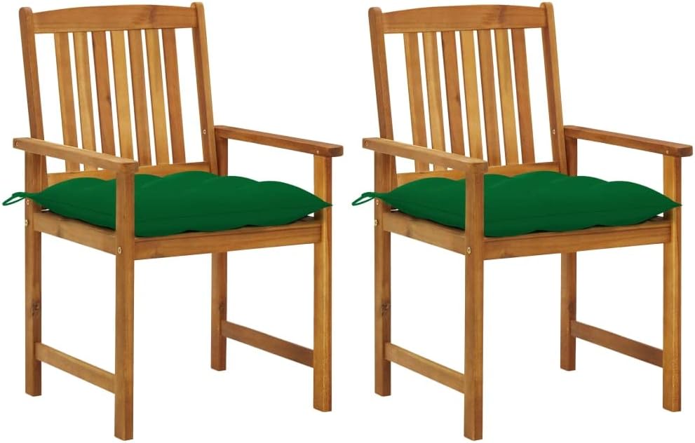 Patio Chair Set of 2 Green Solid Acacia Wood Standard Durable,Rustic Solid Acacia Wood Patio Chairs with Removable Cushions for Garden or Terrace Outdoor Furniture