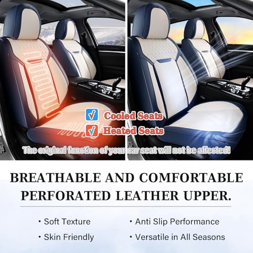 Image of Coverado Front Seat Covers, Leather Car Seat Cover, Waterproof Car Seat Protector, Driver Seat Covers Car Seat Cushion Universal Fit for Most Cars, Blue&White