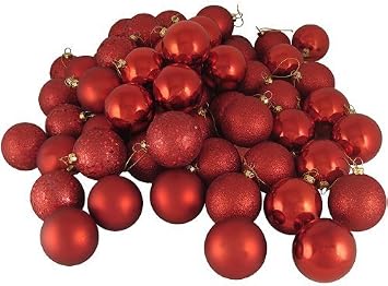 Kipokalor Mini Shatterproof Satin Shiny and Glitter Finish Bulb Christmas Ornaments Red, 21pcs
