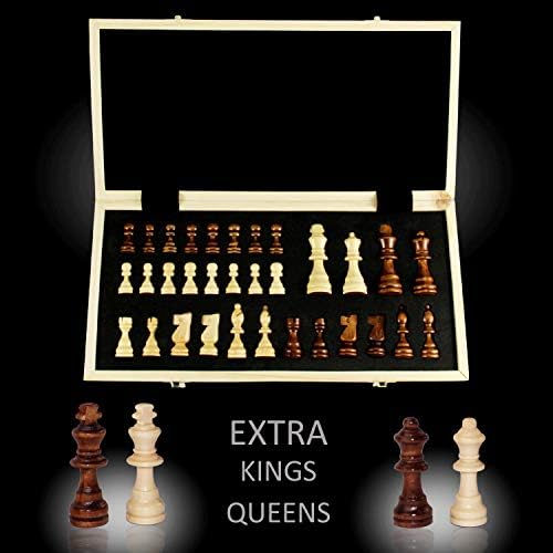 ASNEY Upgraded Magnetic Chess Set, 12 x 12 Folding Wooden Chess Set with Magnetic Crafted Chess Pieces, Chess Game Board Set with Storage Slots, Includes Extra Kings, Queens and Carry Bag
