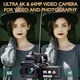 6K Camcorder Video Camera 64MP IR Night Vision Vlogging Camera for YouTube 18X Digital Zoom 4.0 Inch Touch Screen Video Camcorder with WiFi, Microphone, Stabilizer, Remote Control, 64GB SD Card