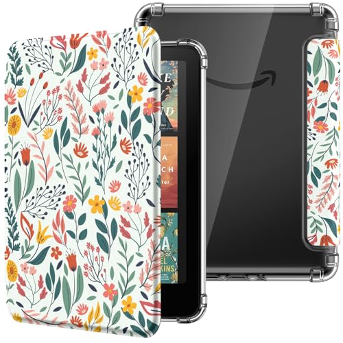 MoKo Case for All-new 7" Kindle Paperwhite 12th Generation 2024&Kindle Colorsoft Signature Edition 2024, Ultra Clear Soft Flexible Transparent TPU Back Cover Light Shell with Auto Wake/Sleep, Flowers