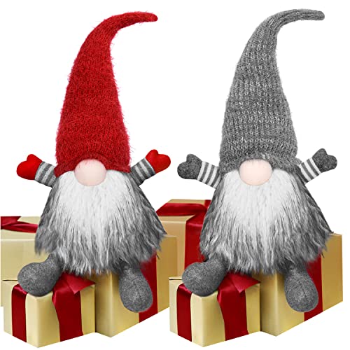EKARSEN Plüsch Wichtel Weihnachtsdeko 53cm, Cheering Gnom, 2tlg-Set, Handgemachte süße Skandinavischer Tomte, Geschenk für Kinder Weihnachten (Rot & Grau) Cover