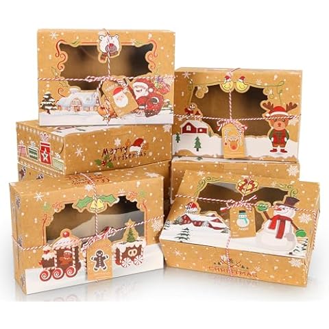 BEAVOING 24 Pack Christmas Cookie Boxes for Gift Giving, 8.65x6x2.75 In Christmas Bakery Treat Boxes with Window for Pastries, Cupcakes, Cookies, Christmas Cookie Containers for Covered Strawberries Cover