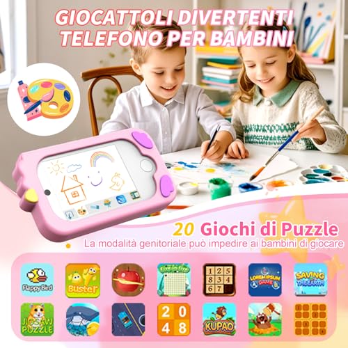 Miniatura 6 de Chakeyake Smartphone Camara Fotos Infantil, Teléfono Inteligente De Juguete Con Táctil De 2,8 , Doble Cámara, Tarjeta De 32 Gb, Juegos Educativos, Audiolibro, Cumpleaños Para Niños De 3 A 10 Años