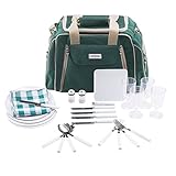 anndora Picknicktasche mit Kühlfach grün 29 teiliges Zubehör 4 Personen