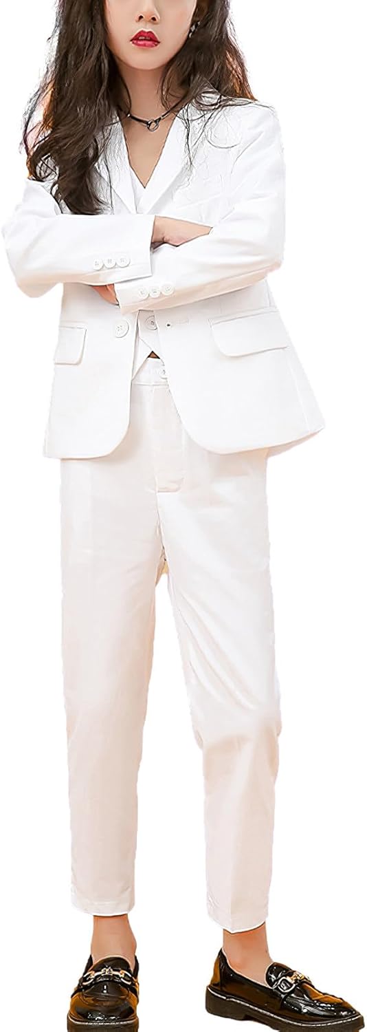 amropi Boys Girls 2 Piece Outfits Formal Suit Button Long Sleeve Lapel Collar Blazer Jacket and Pants Set for 2-12 Years