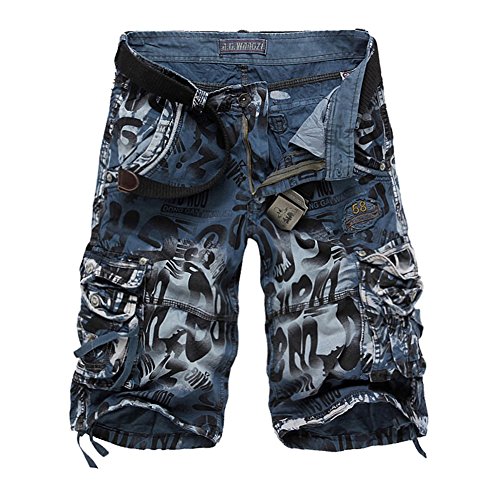 Cargo-Shorts für Herren, Baumwolle, für Sommer, Mode, Sport, Strand, Reisen, Taschen, blau (tarnfarben), 40W