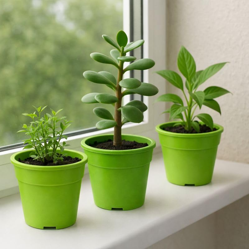 Image of Indian Gardens - 4 inch Indoor (Pack of 10) Plastic Small Colour pots | Plastic Plant Pot for Terrace Garden (Green)