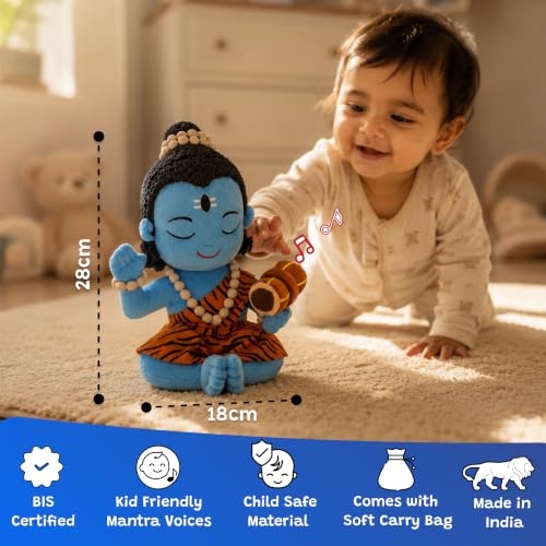 Image of WonderBuddy Divine Mantra Chanting Shiva with 9 Preloaded Mantras & Aartis, Musical Soft Plush Toy, Best Birthday Gift for Infants, Toddlers & Kids (Medium - 28 Cm)