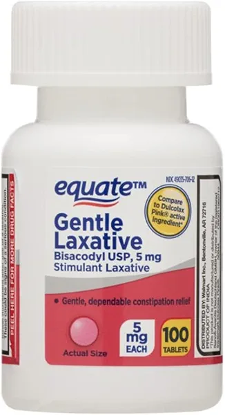 100 CT bottle gentle laxative tablets, Bisacodyl USP 5mg by equate Compare to Dulcolax