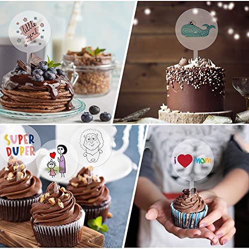 Grevosea 15 Pieces Acrylic Cupcake Toppers, 2 Inch Round Cake Toppers Cupcake Picks Cake Topper Sticks Blank Cupcake Toppers For Birthday Wedding Engagement Party Cake Decoration #TOP3