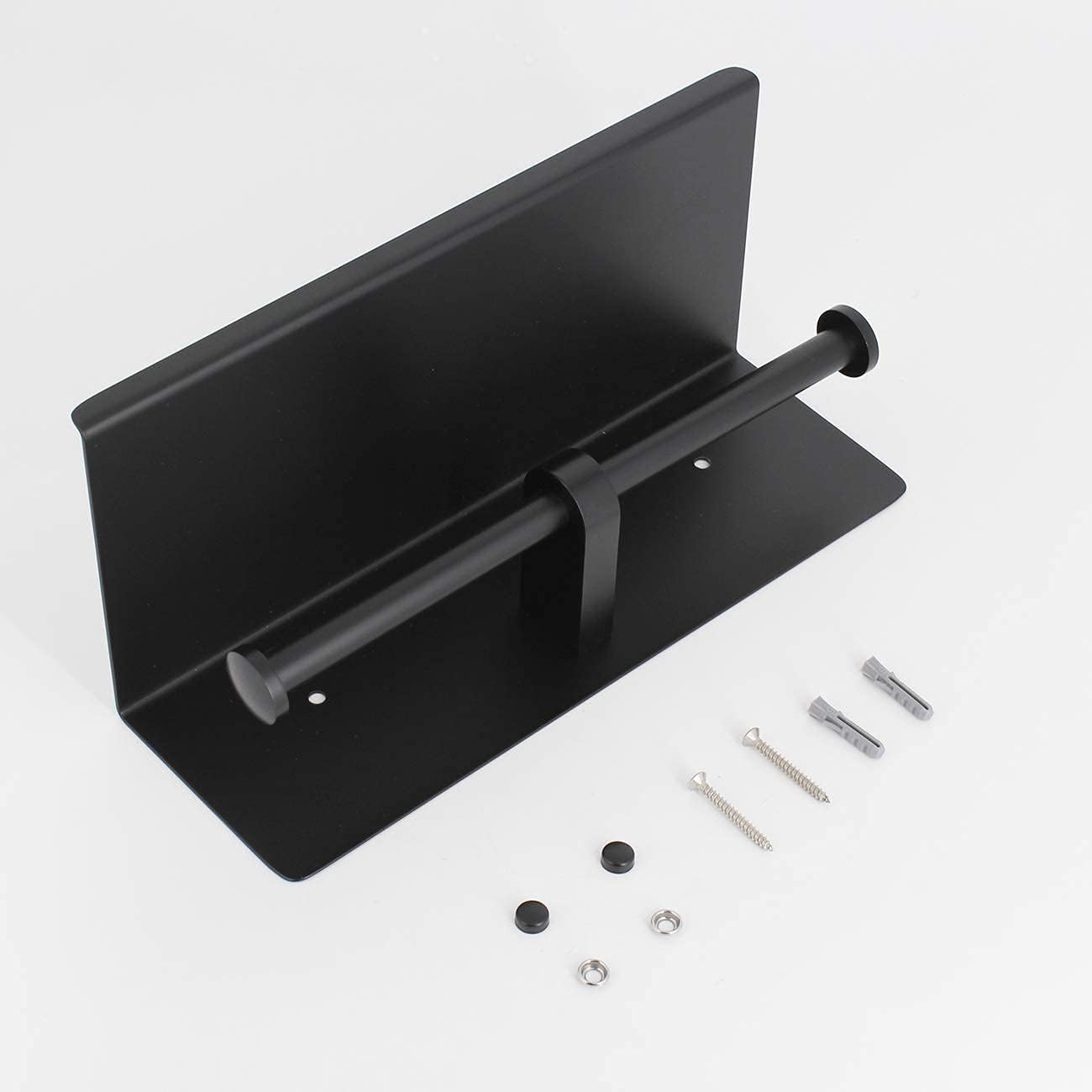 Double Toilet Paper Holder with Shelf Matte Black, Bathroom Accessories Decor SUS 304 Stainless Steel Modern Paper Towel Holder Plus Cell Phone Wall Storage