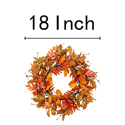 Vgia 18 Inch Fall Wreath For Front Door Autumn Wreath Artificial Fall Leaves Wreath Door Wreath With Fall Foliages Outdoor Wreath With Fall Plants And Berries For Fall Decorations #TOP1