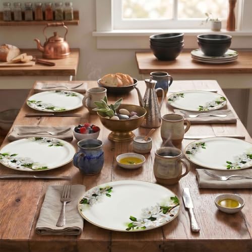 Image of Melamine Dinner Plates | Round Full Plate | Microwave Safe | Break Resistant | Plates for Breakfast, Lunch, Dinner | Plates for home, Office, Restaurant | Set of 6 | 11 Inch's (green flower)