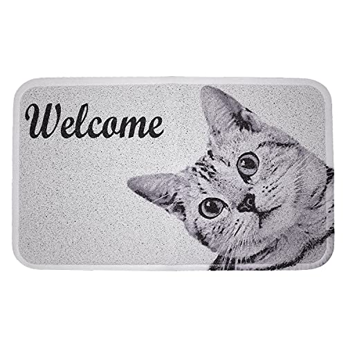Tapis de porte d'entrée avec dos robuste - Absorbe la boue - Pour l'entrée dans le garage, la terrasse, les zones à forte circulation - Gris - 45,7 x 76,2 cm Cover