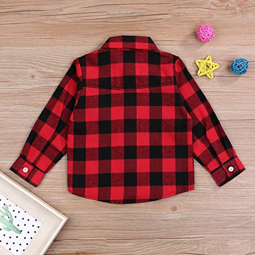 Kids Little Boys Girls Baby Long Sleeve Button Down Red Plaid Flannel Shirt Plaid Girl Boy Nb-6T(18-24 Months, Red) #TOP3