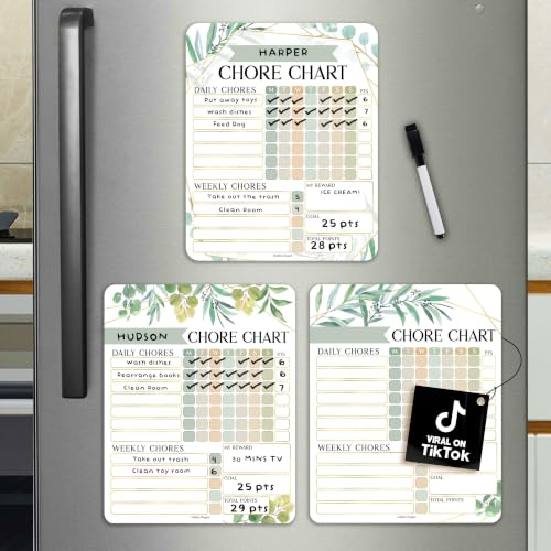 Image of Hadley Designs Magnetic Chore Chart for Kids Multiple Kids - Dry Erase Chores Chart for Adults and Teens, Responsibility Task List for Family, Fridge Task Board Tracker at Home, Greenery Chore Board