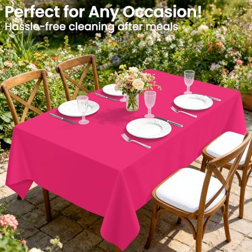 Image of LANLISA 4 Pack Hot Pink Plastic Tablecloth, 54 x 108 Inch Rectangle Table Cloth Disposable, Valentines Day, Easter Party, Mothers Day Decorations Tablecloths, Plastic Cover